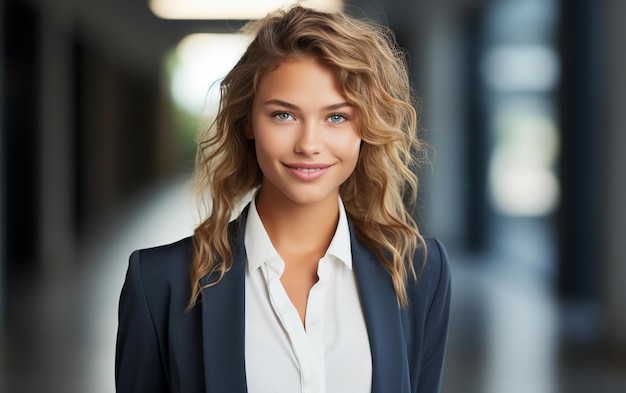 Mujer joven feliz con retrato de flores generativo por Ai