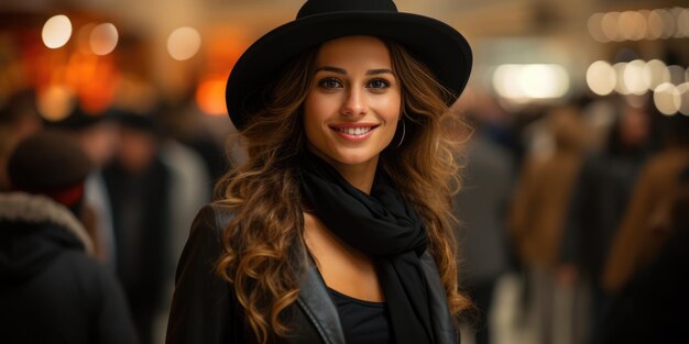 Mujer joven feliz con ropa elegante y de moda abrigo generativo ai