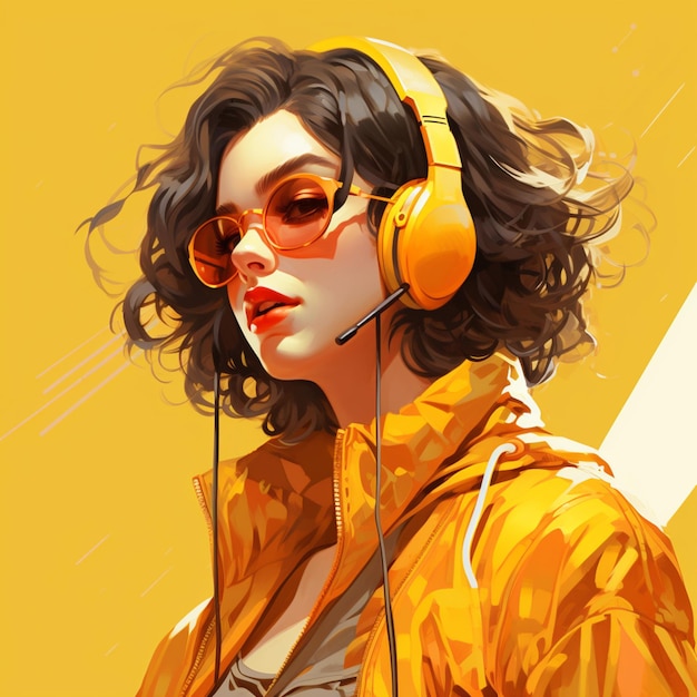 Mujer joven en gafas cyberpunk con auriculares