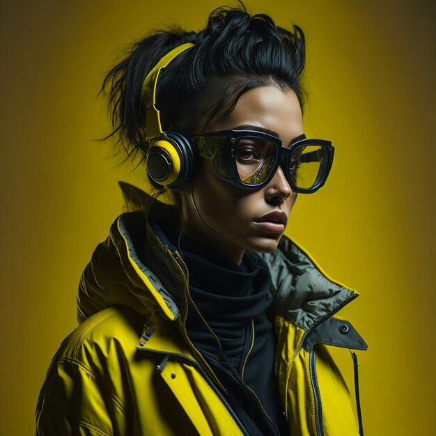 Foto mujer joven con gafas cyberpunk vr