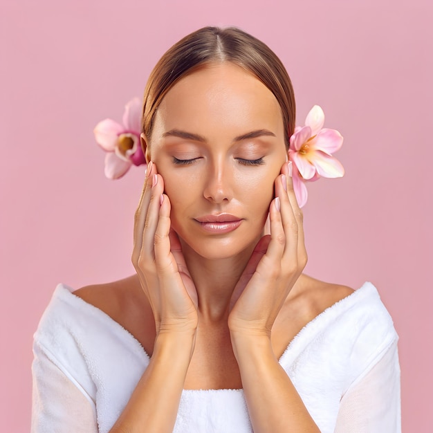 Mujer joven haciendo masaje facial