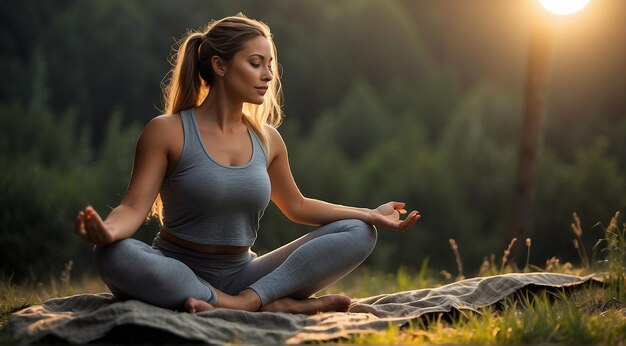 mujer joven haciendo yoga en la naturaleza mujer haciendo yoga ejercitar clases de yoga en la natureza