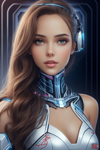 Mujer joven hermosa cyborg