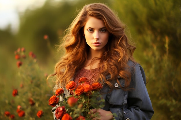 Foto mujer joven y hermosa en la naturaleza día de la mujer