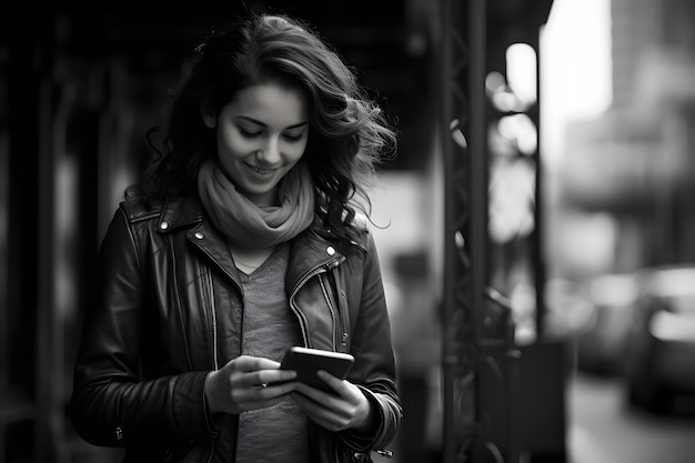 Mujer joven hermosa usando teléfono inteligente caminando por la calle de la ciudad estudiante sonriente