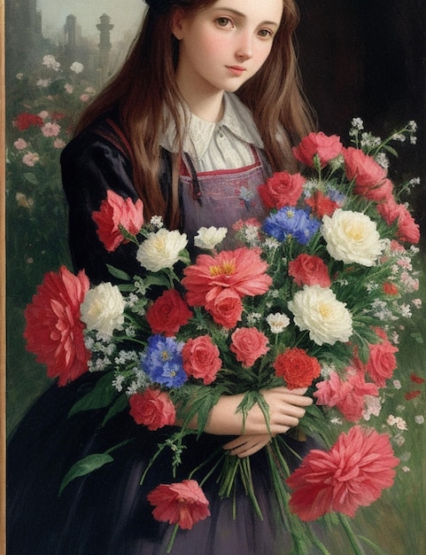 Una mujer joven con hermosas flores.