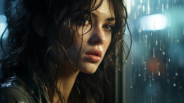 mujer joven en un impermeable