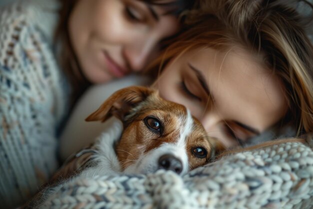 Mujer joven y Jack Russell Terrier en casa