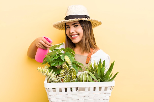 mujer joven, jardinería, con, plantas