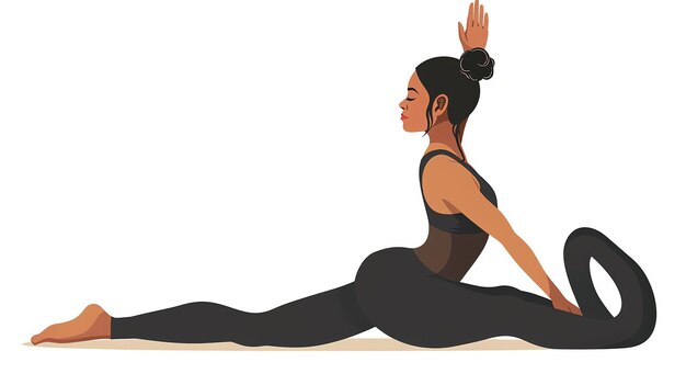 Foto una mujer joven con un leotardo negro está haciendo una postura de yoga