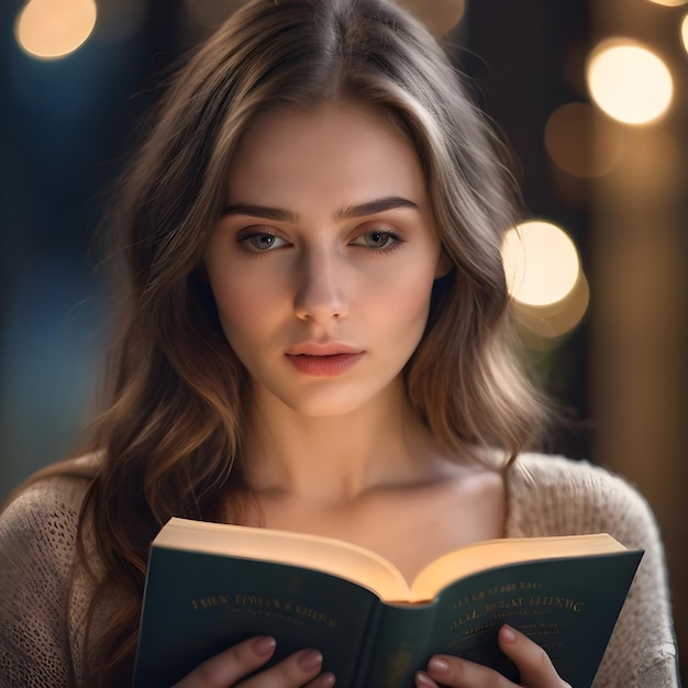 Una mujer joven leyendo un libro.