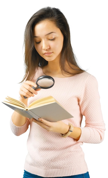 Foto mujer joven, con, lupa