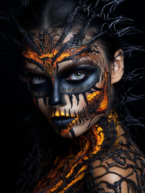 Mujer joven con maquillaje creativo tema de Halloween