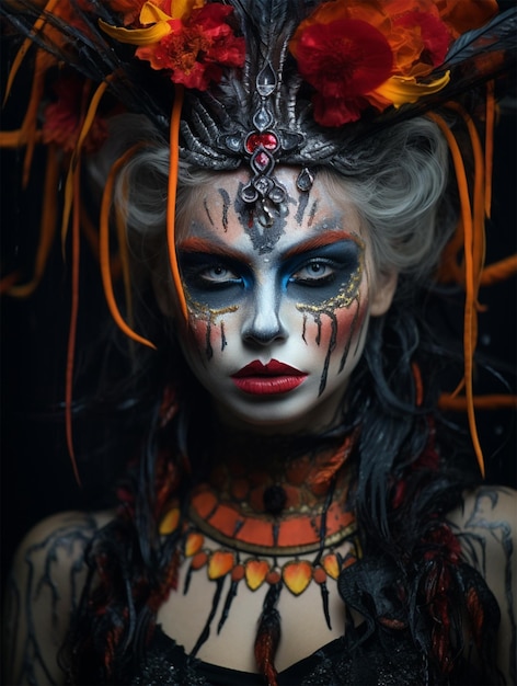 Mujer joven con maquillaje creativo tema de Halloween