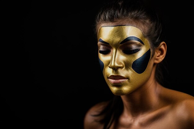 Mujer joven en maquillaje dorado