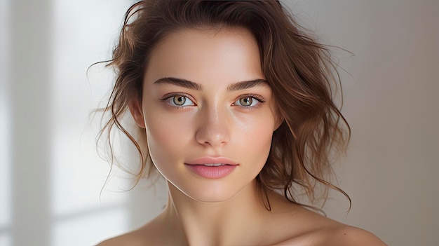 Mujer joven con maquillaje natural y estilo generado por IA