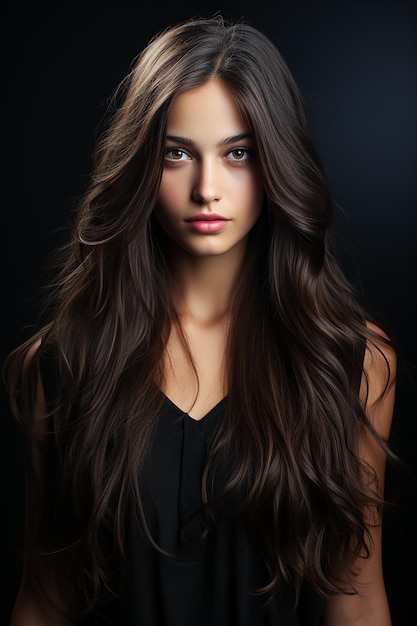 Mujer joven modelo con cabello largo y recto