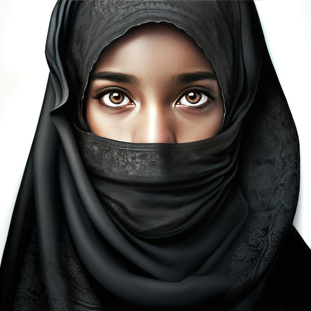 Mujer joven musulmana con hiyab aislado sobre fondo blanco IA generativa