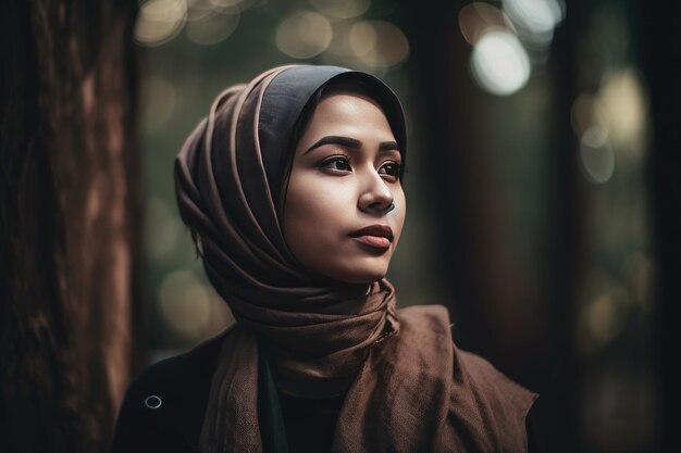 Una mujer joven muy hermosa con un hiyab cubriendo su cabeza IA generativa