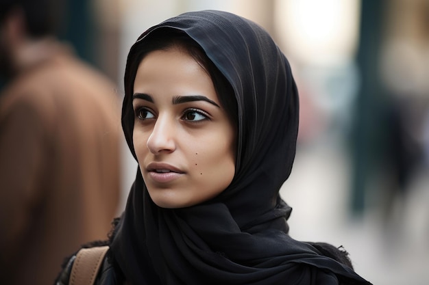 Una mujer joven muy hermosa con un hiyab cubriendo su cabeza IA generativa