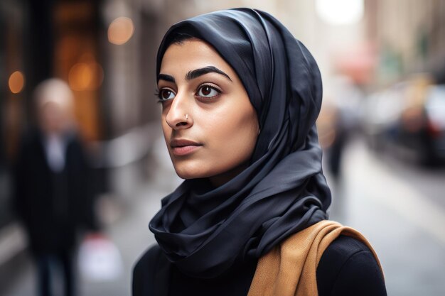 Una mujer joven muy hermosa con un hiyab cubriendo su cabeza IA generativa