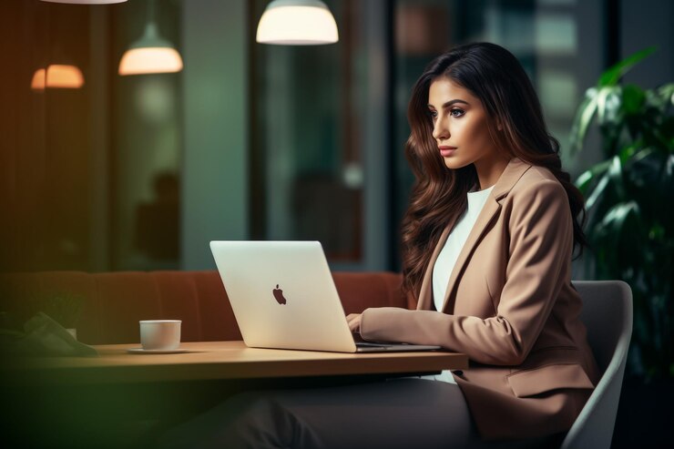 Mujer joven muy sonriente con ropa casual inteligente y gafas sentada en la mesa usando una computadora portátil moderna y un teléfono inteligente en una cafetería empresaria que usa el espacio de copia de aplicaciones móviles de negocios
