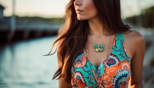 Mujer joven en la naturaleza belleza y elegancia generada por IA