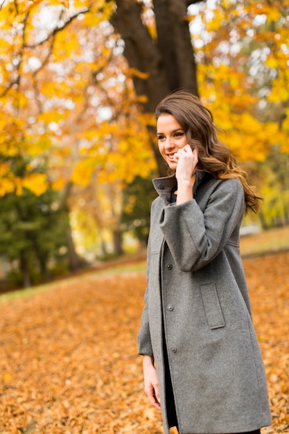 Foto mujer joven en el parque de otoño