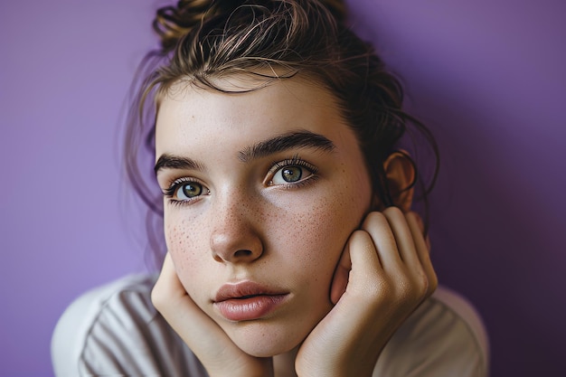 Foto una mujer joven con pecas en la cara