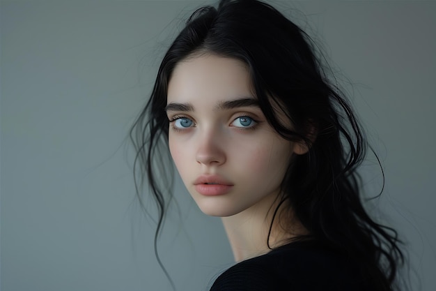 Mujer joven de pelo negro con ojos grandes