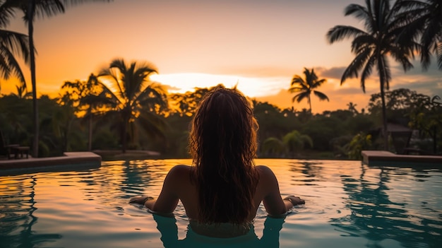 Mujer joven en la piscina