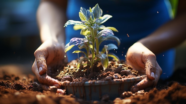 mujer joven plantando en el suelo jóvenes plantando en la tierra