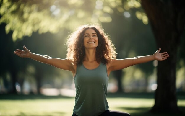 Mujer joven practicando yoga IA generativa