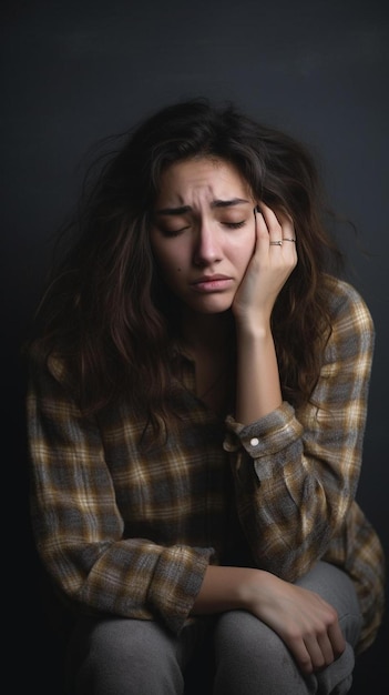 mujer joven preocupada y frustrada sintiéndose deprimida y sola sufriendo de estrés y nerviosismo