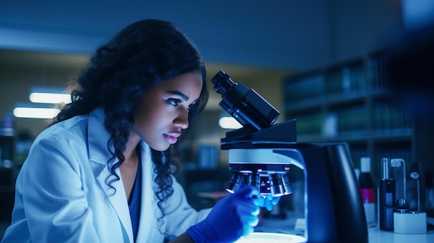 Mujer joven que trabaja en un laboratorio de investigación médica