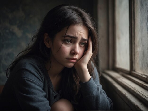 Foto una mujer joven que está triste