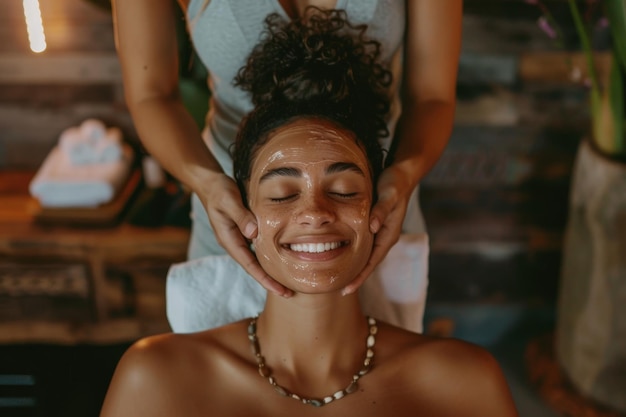 Mujer joven recibiendo tratamiento de la piel facial