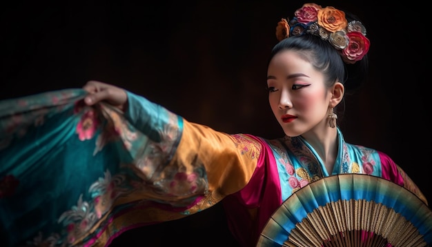 Foto una mujer joven con ropa tradicional derrocha elegancia y sensualidad generada por ia