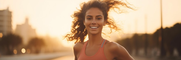 Mujer joven y sana corriendo por la mañana.