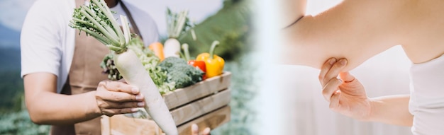 Mujer joven sana con frutas