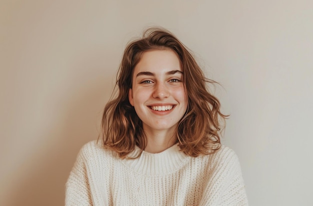 una mujer joven sonríe mientras posa para la cámara