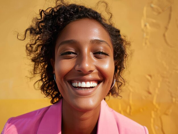 Una mujer joven sonriendo frente a la cámara