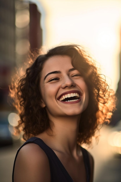 Una mujer joven sonriendo.