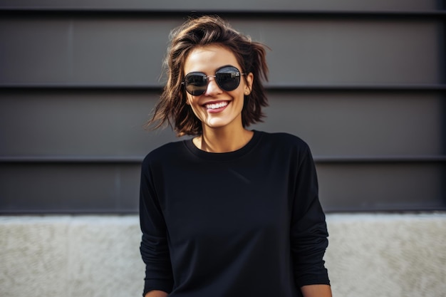 Mujer joven sonriente con una camiseta negra