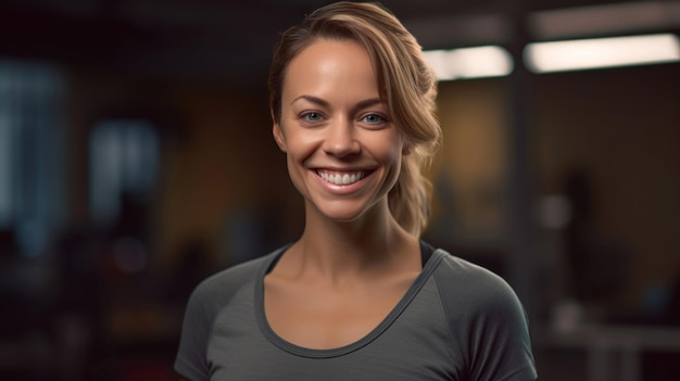 Mujer joven sonriente en el gimnasio