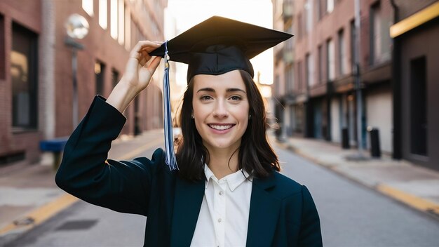 Mujer joven con su gorra de graduación