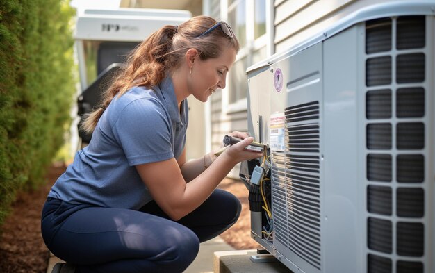 Mujer Joven Técnico Aire Acondicionado Trabajo