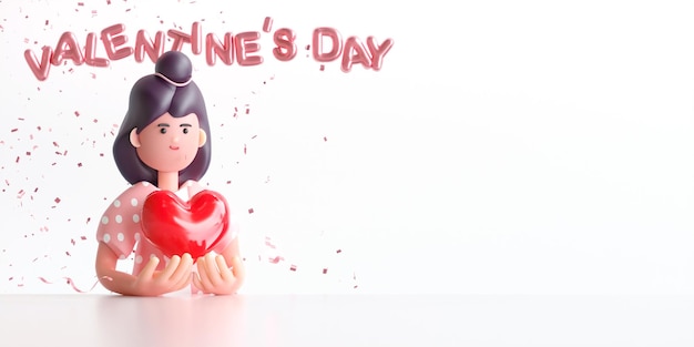 mujer joven, tenencia, corazón, corazón, salud, símbolo, 3d, illustrationx9