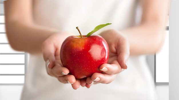 mujer joven, tenencia, manzana roja