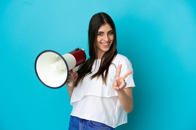 Foto mujer joven, tenencia, un, megáfono